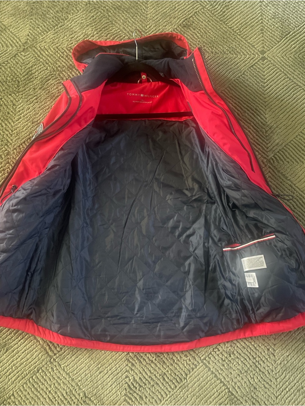 Tommy Hilfiger Red Hooded Jacket with Navy Lining